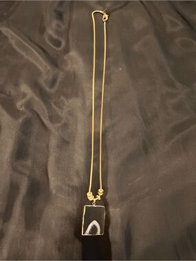 Gold-Tone Black Agate Pendant Necklace - Women Jewelry